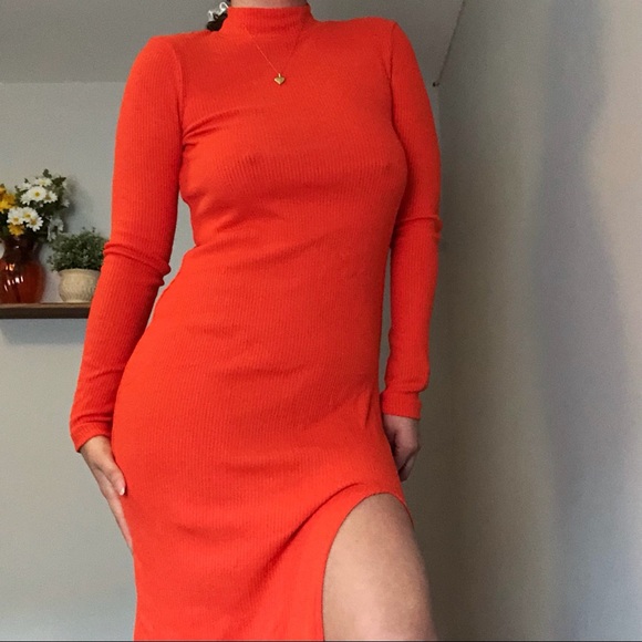 SOLDvibrant Zara blood orange ribbed maxi dress - Picture 2 of 5